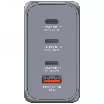 Verbatim GNC-240 GaN Ladegerät 240 W mit 1 x USB-C 140 W / 1 x USB-C 100 W / 1 x USB-C 65 W / 1 x USB-A QC 3.0 (EU/UK/US)