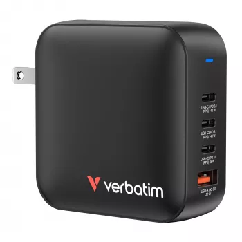 Verbatim Mini GaN Ladegerät 165W 4 Port US-Stecker mit EU- und UK-Adaptern