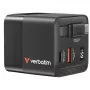 Verbatim GaN-Ladegerät 65 W 2 Ports mit einziehbarem Kabel, Display, US-Steckern sowie EU- und UK-Adaptern