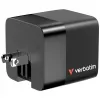 Verbatim GaN-Ladegerät 65 W 2 Ports mit einziehbarem Kabel, Display, US-Steckern sowie EU- und UK-Adaptern