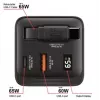 Verbatim GaN-Ladegerät 65 W 2 Ports mit einziehbarem Kabel, Display, US-Steckern sowie EU- und UK-Adaptern