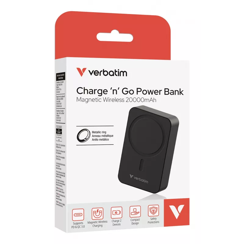 Verbatim Charge 'n' Go Essentials Powerbank Magnetisch Kabellos 20000 mAh Schwarz