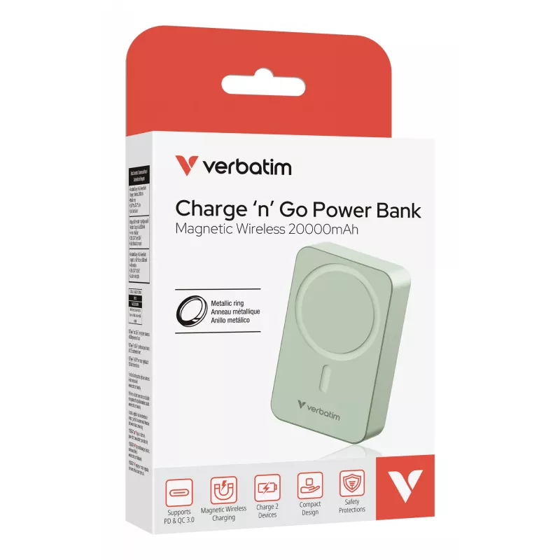 Verbatim Charge 'n' Go Essentials Magnetische Wireless Powerbank 20000 mAh Grün