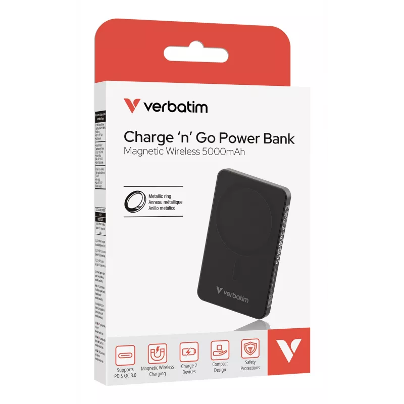 Verbatim Charge 'n' Go Essentials Magnetische Wireless Powerbank 5000 mAh Schwarz