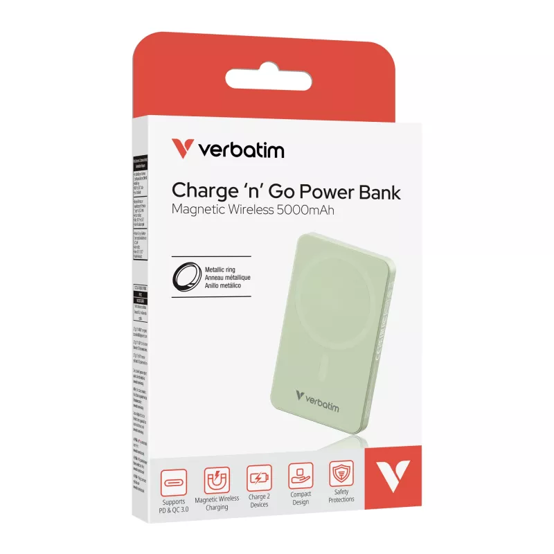 Verbatim Charge 'n' Go Essentials Magnetische kabellose Powerbank 5000 mAh Grün