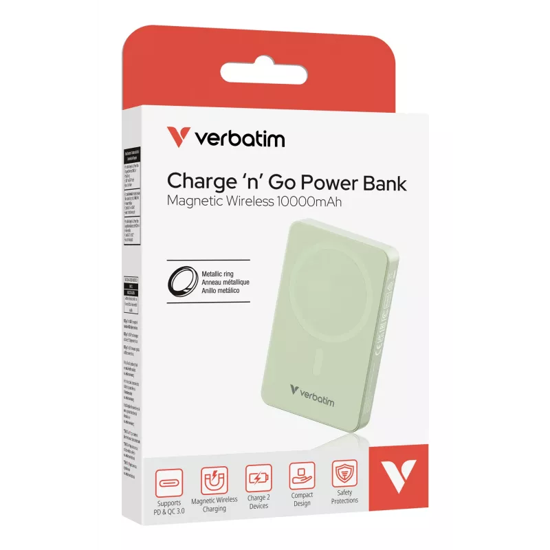 Verbatim Charge 'n' Go Essentials Magnetic Wireless Power Bank 10000 mAh Grün