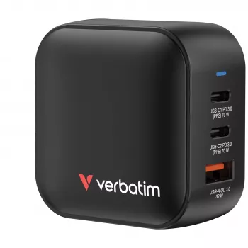 Verbatim Mini GaN Ladegerät 70W 3 Ports US-Stecker mit EU- und UK-Adaptern