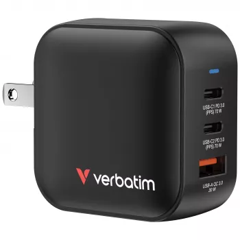 Verbatim Mini GaN Ladegerät 70W 3 Ports US-Stecker mit EU- und UK-Adaptern