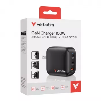 Verbatim GaN Ladegerät 100W Universal Schwarz AC Schnellladung Innenbereich