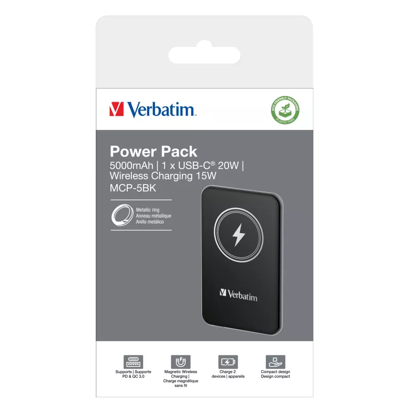 Powerbank VERBATIM Charge AnA Go 5000 mAh magnetisch kabellos, Schwarz