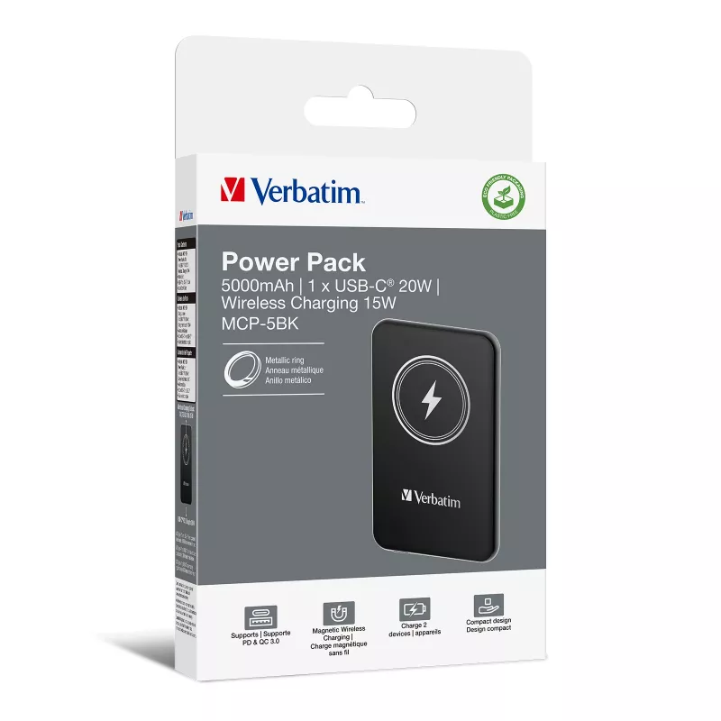 Powerbank VERBATIM Charge AnA Go 5000 mAh magnetisch kabellos, Schwarz