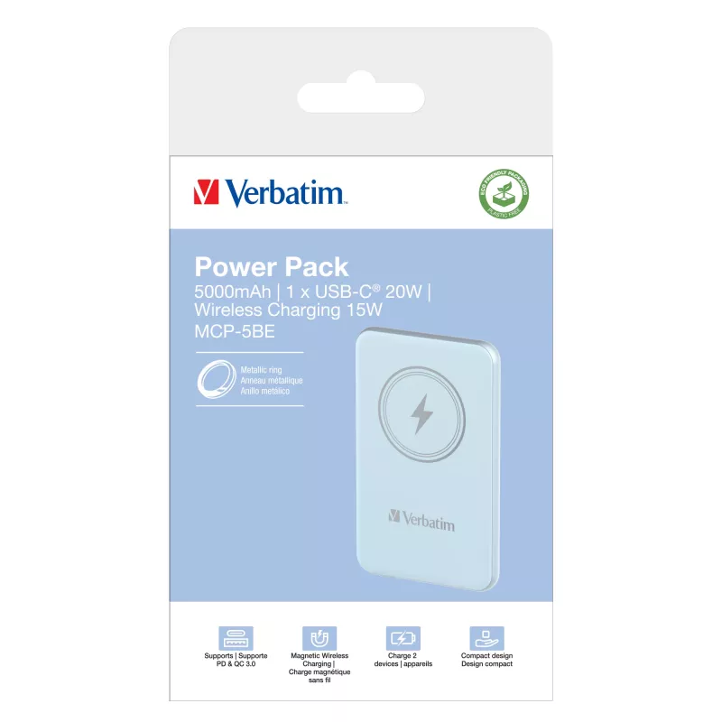 Verbatim Charge 'n' Go Magnetic Wireless Powerbank 5000 mAh Blau