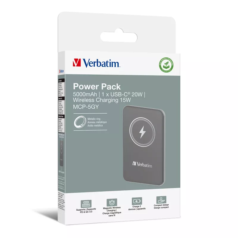 Verbatim Charge 'n' Go Magnetic Wireless Power Bank 5000mAh Grau