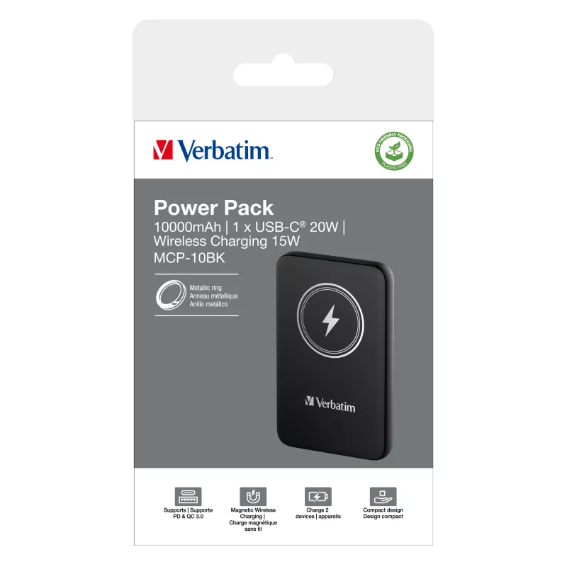 Verbatim Charge 'n' Go Magnetic Wireless Power Bank 10000mAh Schwarz