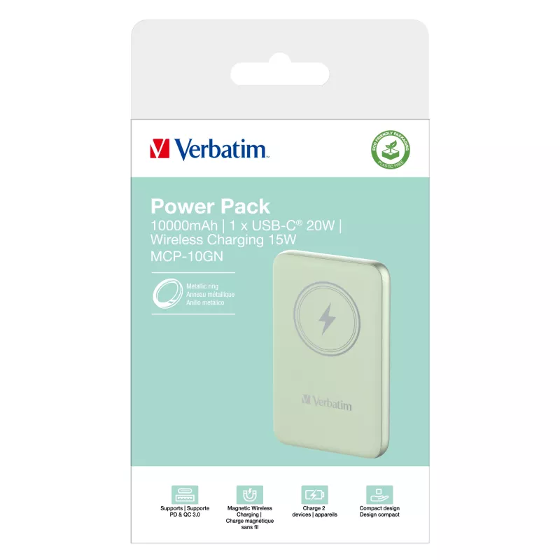 Verbatim Charge 'n' Go Magnetische kabellose Powerbank 10000mAh Grün