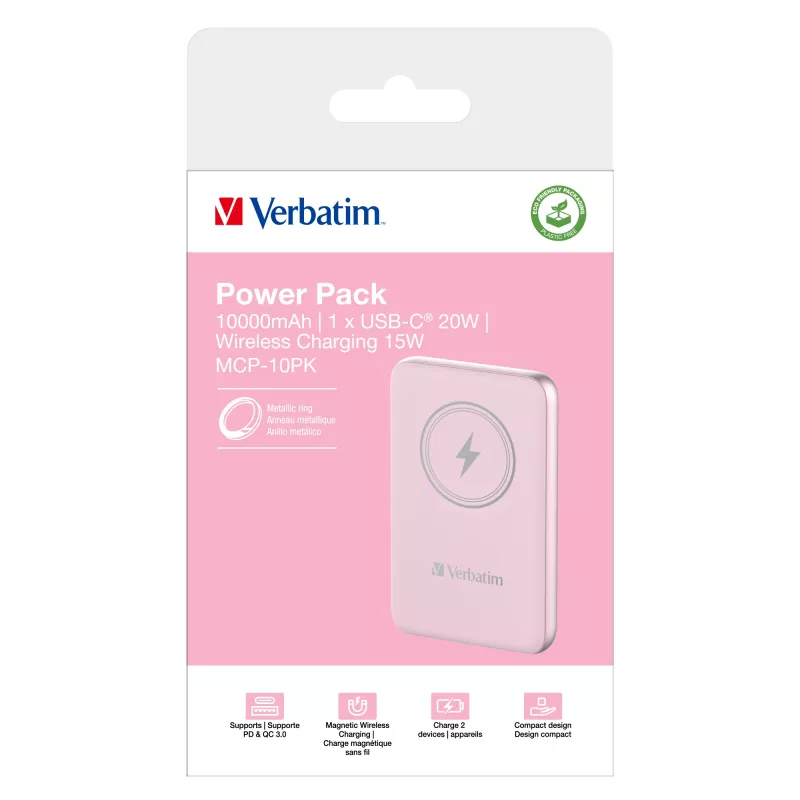 Verbatim Charge 'n' Go Magnetic Wireless Powerbank 10000mAh Pink