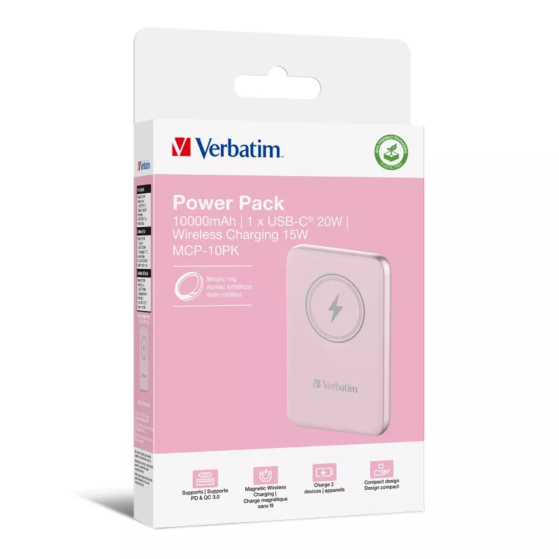 Verbatim Charge 'n' Go Magnetic Wireless Powerbank 10000mAh Pink
