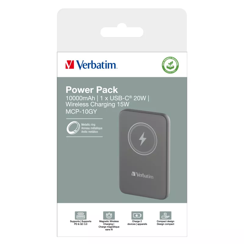 Verbatim Charge 'n' Go Magnetic Wireless Power Bank 10000mAh Grau