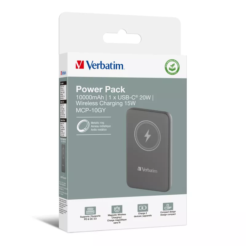Verbatim Charge 'n' Go Magnetic Wireless Power Bank 10000mAh Grau