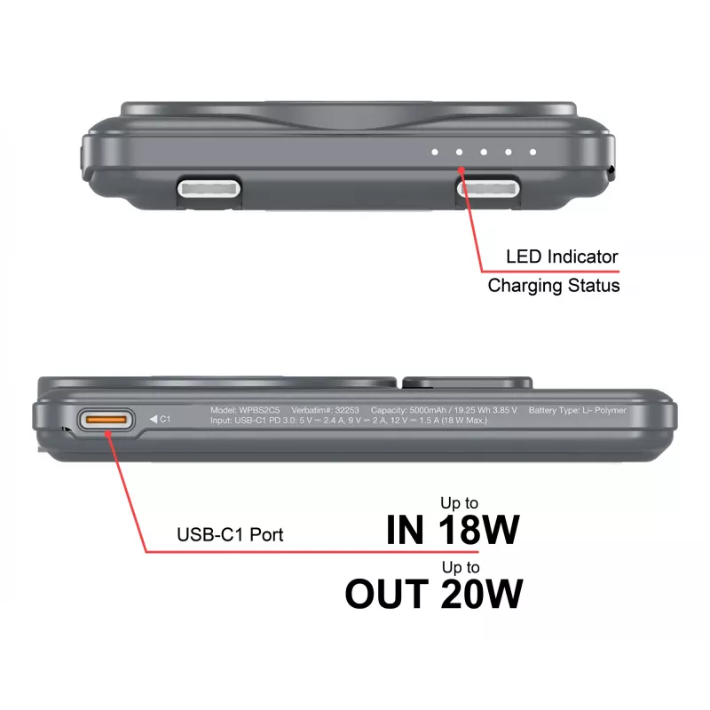 Verbatim Charge'n'Go 2C Powerbank 5000 mAh Grau