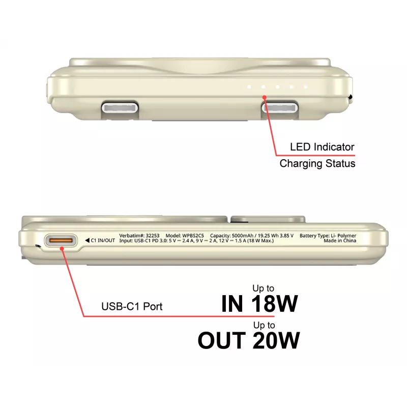 Verbatim Charge'n'G0 2C Powerbank 5000 mAh Gold