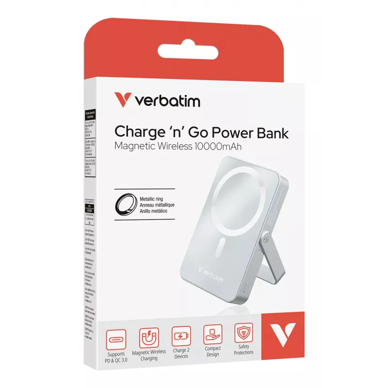 Verbatim Charge 'n' Go Magnetische kabellose Powerbank mit Ständer – 10000 mAh Blau