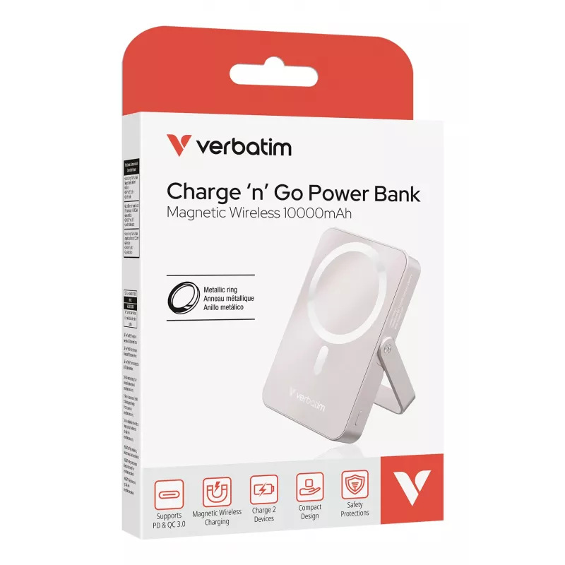 Verbatim Charge 'n' Go Magnetic Wireless Power Bank mit Ständer – 10000 mAh Pink