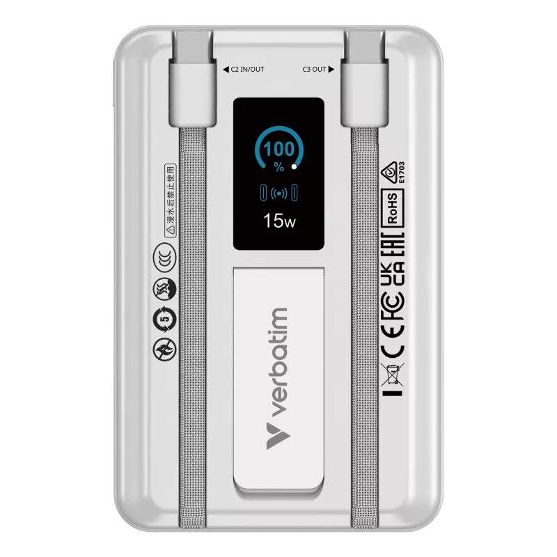 Verbatim Charge'n'Go 2C & Display Powerbank 10000 mAh Silber