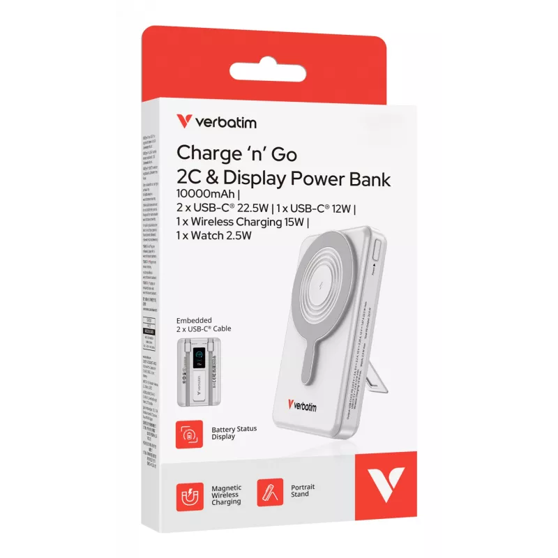 Verbatim Charge'n'Go 2C & Display Powerbank 10000 mAh Silber