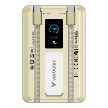 Verbatim Charge'n'Go 2C & Display Powerbank 10000 mAh Gold, 10000 mAh, Lithium-Polymer (LiPo), Power Delivery 3.0, Quick Charge 3.0, kabelloses Laden, 3,85 V, 52 W
