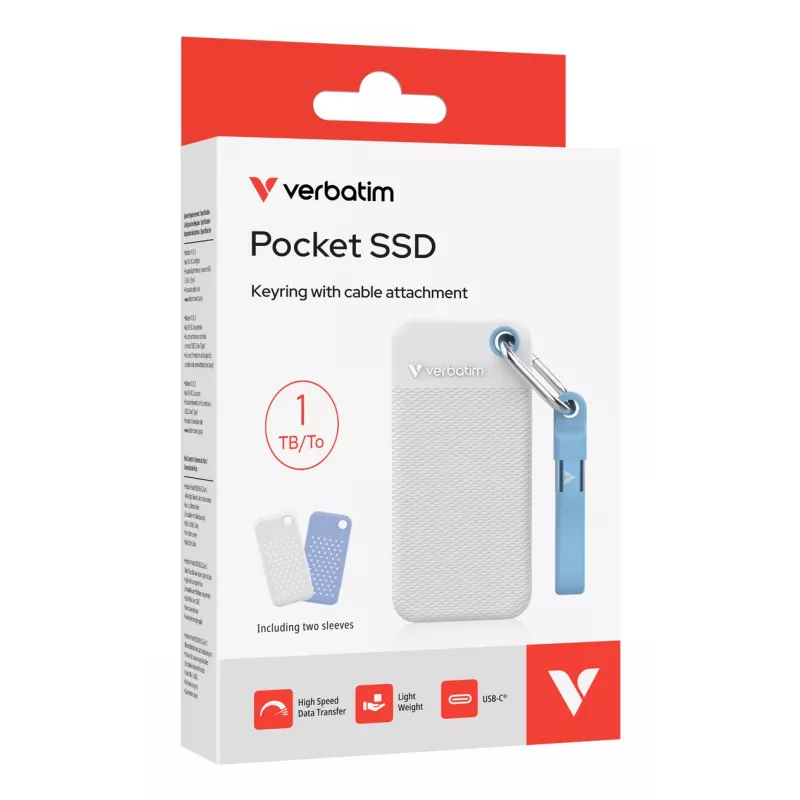 Verbatim Pocket SSD USB 3.2 Gen 2 1 TB Weiß/Hellblau inkl. zwei Gummihüllen