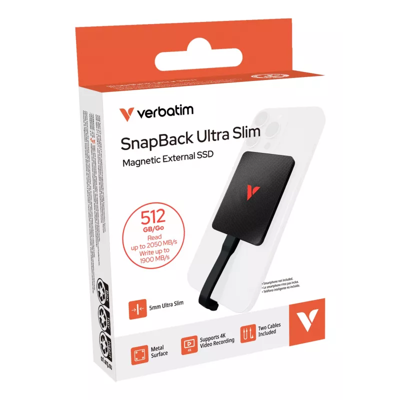Verbatim SnapBack Ultra schlank SSD 512GB USB Type-C USB 3.2 Gen 2x2 Schwarz