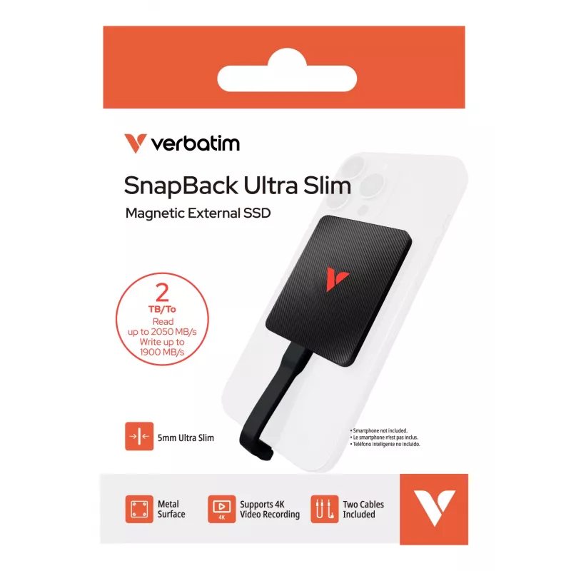 Verbatim SnapBack Ultra schlank SSD 2TB USB Type-C USB 3.2 Gen 2x2 Schwarz