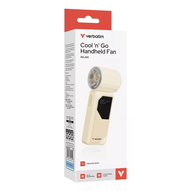Verbatim Cool’n’Go AirJet Handventilator Weiß/Silber, Silber, Weiß, Handventilator, 1 Stk., 6 W, Lithium-Ionen (Li-Ion), 3,7 V