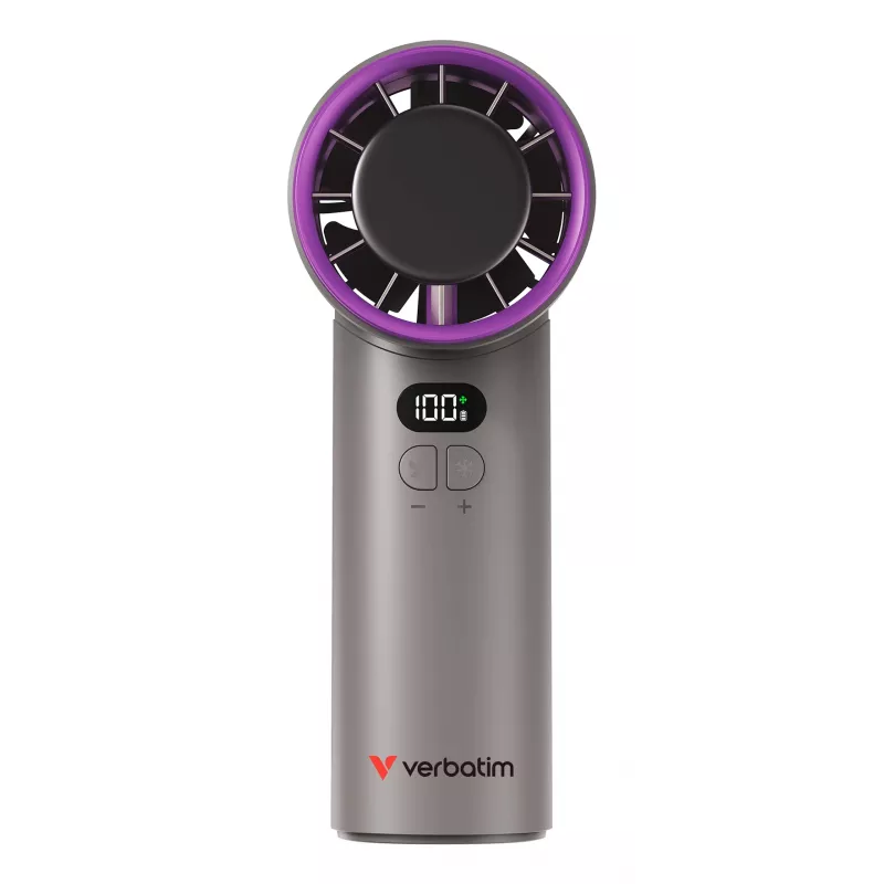 Verbatim Cool’n’Go IceTouch Handheld Fan Grau/Lila, Grau, Lila, 1 fan(s), Handheld fan, 1 Stk., 8 W, Lithium-Ion (Li-Ion)