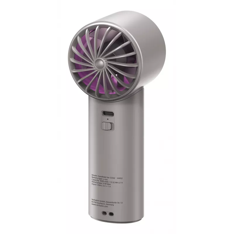 Verbatim Cool’n’Go IceTouch Handheld Fan Grau/Lila, Grau, Lila, 1 fan(s), Handheld fan, 1 Stk., 8 W, Lithium-Ion (Li-Ion)