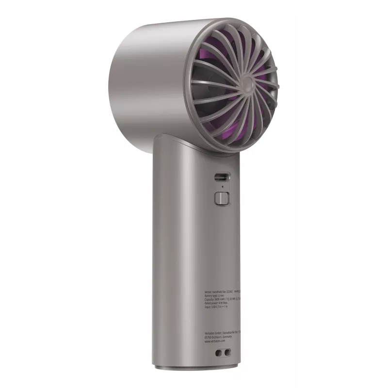 Verbatim Cool’n’Go IceTouch Handheld Fan Grau/Lila, Grau, Lila, 1 fan(s), Handheld fan, 1 Stk., 8 W, Lithium-Ion (Li-Ion)