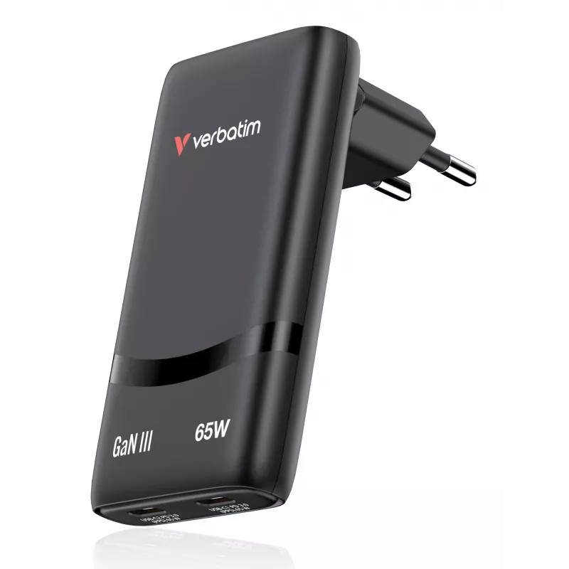 Verbatim Fold 'n' Go GaN-Ladegerät 65W EU-Stecker Schwarz, Innenbereich, AC, 20 V, Schwarz