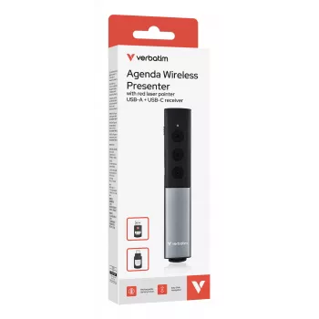 Verbatim Agenda Wireless Presenter mit rotem Laserpointer, RF, USB, 100 m, Schwarz, Silber