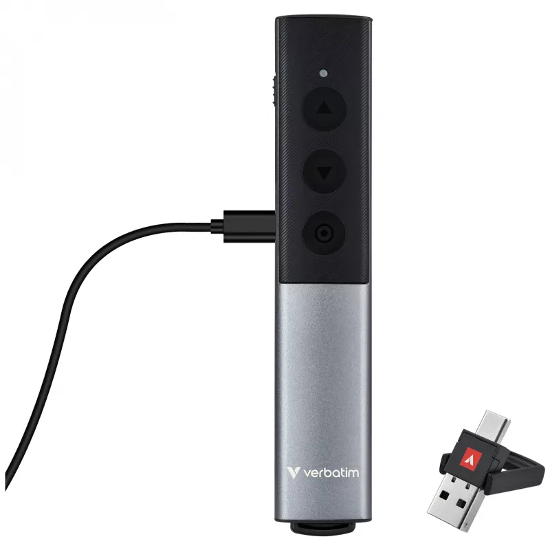 Verbatim Agenda Wireless Presenter mit rotem Laserpointer, RF, USB, 100 m, Schwarz, Silber