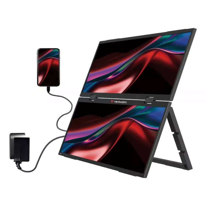 Verbatim Portable 15.6 Zoll FHD Dual Monitor Essentials, 39,6 cm (15,6 Zoll), LCD, 1920 x 1080 Pixel, Full HD, 16:9, 10 ms