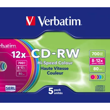 Verbatim CD-RW Colour 12x 700 MB 5 Stück