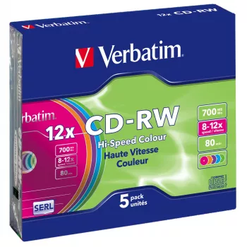 Verbatim CD-RW Colour 12x 700 MB 5 Stück