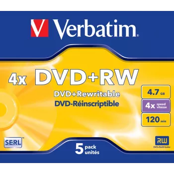 Verbatim VB-DPW44JC, DVD+RW, 120 mm, Jewel Case, 5 Stk., 4,7 GB