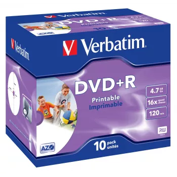 Verbatim DVD+R Wide Inkjet Printable ID Brand, DVD+R, 120 mm, bedruckbar, Jewel Case, 10 Stk., 4,7 GB