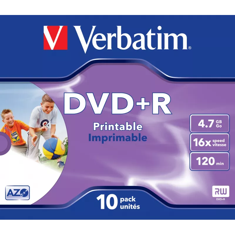 Verbatim DVD+R Wide Inkjet Printable ID Brand, DVD+R, 120 mm, bedruckbar, Jewel Case, 10 Stk., 4,7 GB