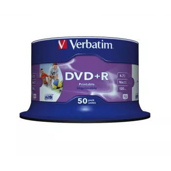 Verbatim DVD+R Wide Inkjet Printable No ID Brand, DVD+R, 120 mm, bedruckbar, Spindel, 50 Stk., 4,7 GB