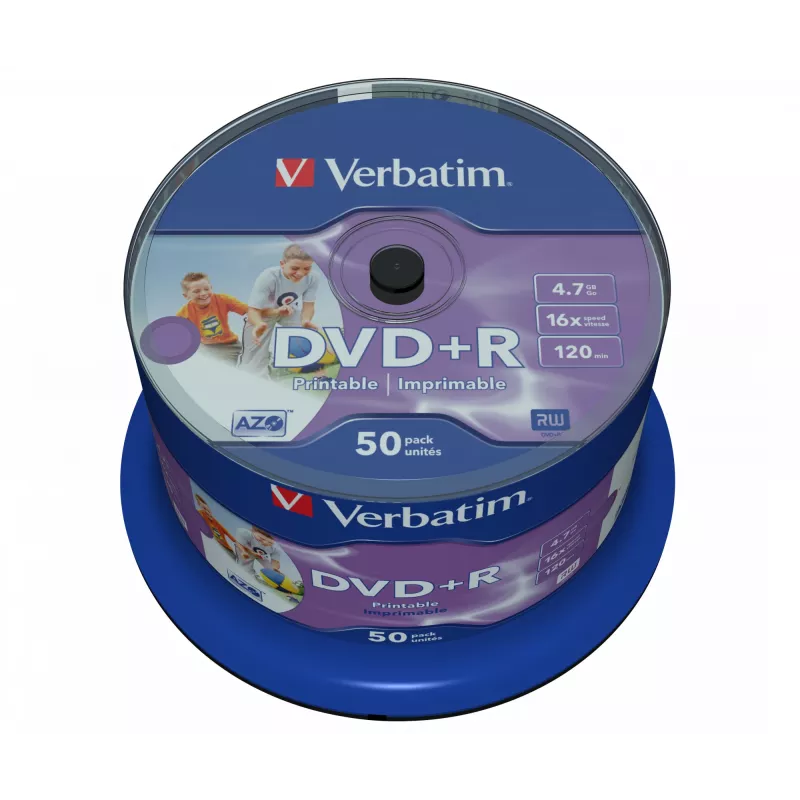 Verbatim DVD+R Wide Inkjet Printable No ID Brand, DVD+R, 120 mm, bedruckbar, Spindel, 50 Stk., 4,7 GB