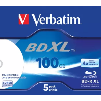 Verbatim BD-R XL 100GB* 4x Wide Inkjet Printable 5 Stück Jewel Case