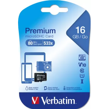 MicroSDHC Verbatim Premium 16 GB Klasse 10 Schwarz 44010